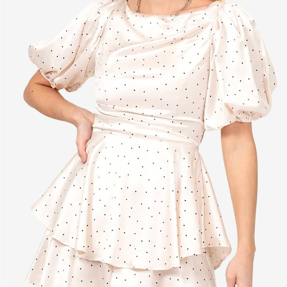 Polka Dot Puff Sleeve Mini Dress/Romper
